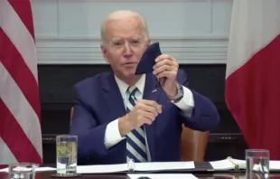 President Biden reveals his rosary beads during a March 1, 2021 virtual meeting with Mexico’s President López Obrador The White House/YouTube